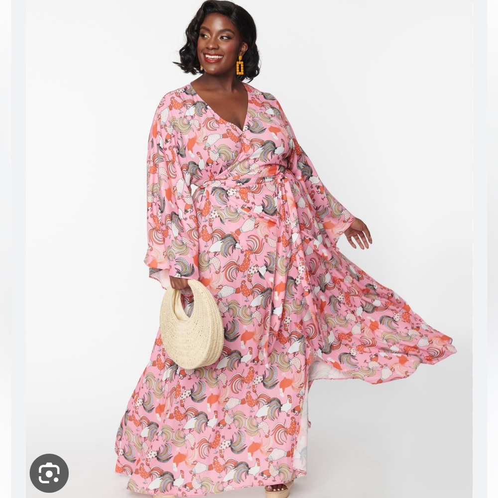 NWT- Unique Vintage Pink Print Wrap Dress in 4x